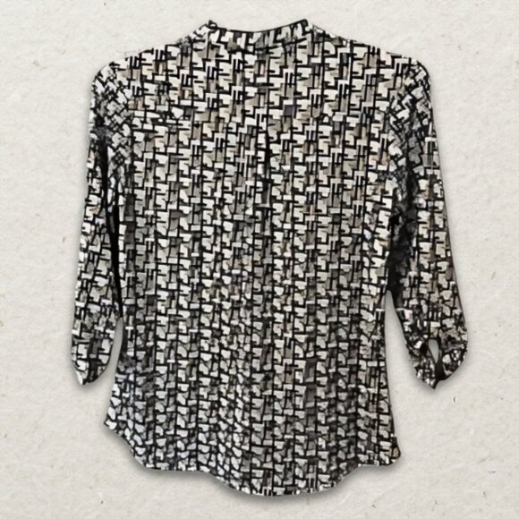 PerSeption Concept Blouse Roll Tab Sleeves Geometric Print Black/White Women's L - Picture 2 of 7